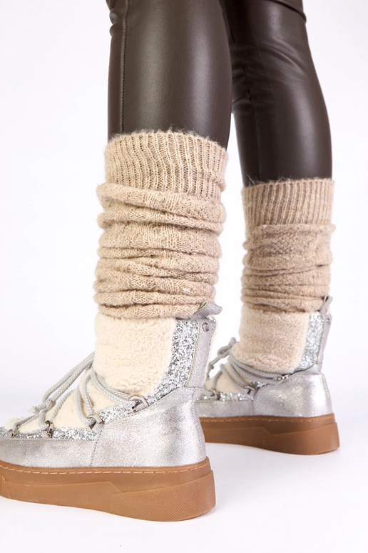 Sidabriniai šilti sniego batai su...