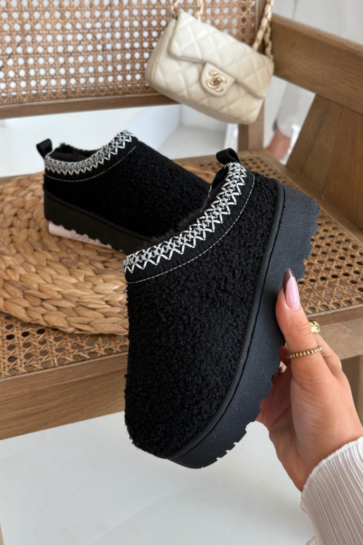 Vaikiški sniego batai jaunimui su kailiuku tipo Baranek juodos spalvos Selathiel