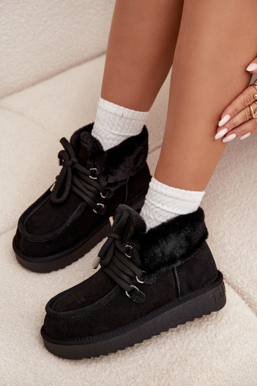 Juodos spalvos moteriški sniego batai iš natūralaus zomšo D.Franklin DFSH375006