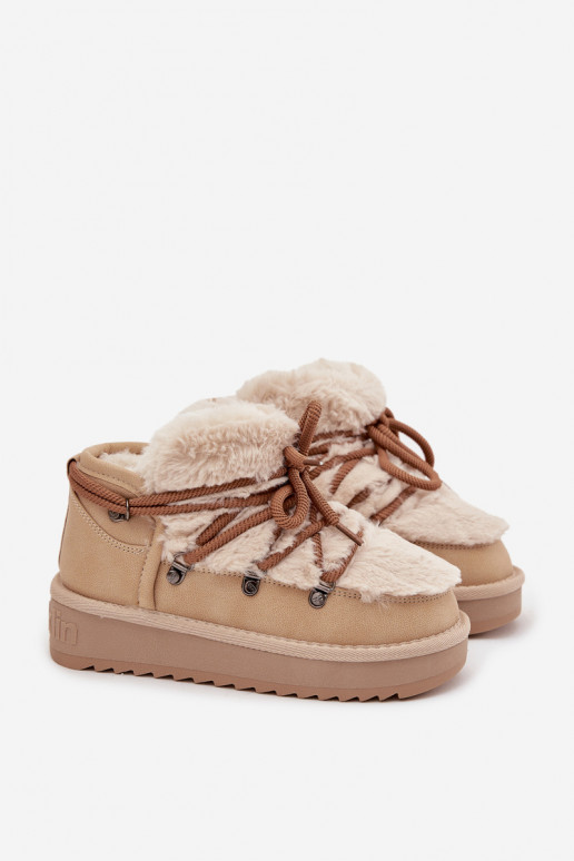 Smėlio spalvos vaikiški jaunimo sniego batai su kailiuku D.Franklin DFSH370011