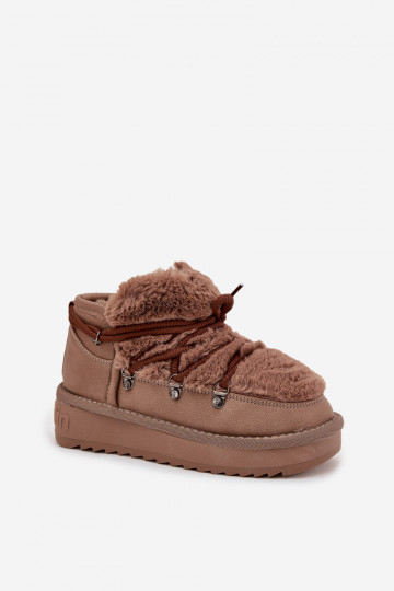 Rudos spalvos vaikiški jaunimo sniego batai su kailiuku D.Franklin DFSH370011