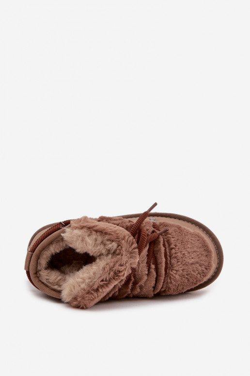 Rudos spalvos vaikiški jaunimo sniego batai su kailiuku D.Franklin DFSH370011