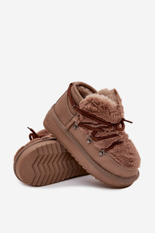 Rudos spalvos vaikiški jaunimo sniego batai su kailiuku D.Franklin DFSH370011