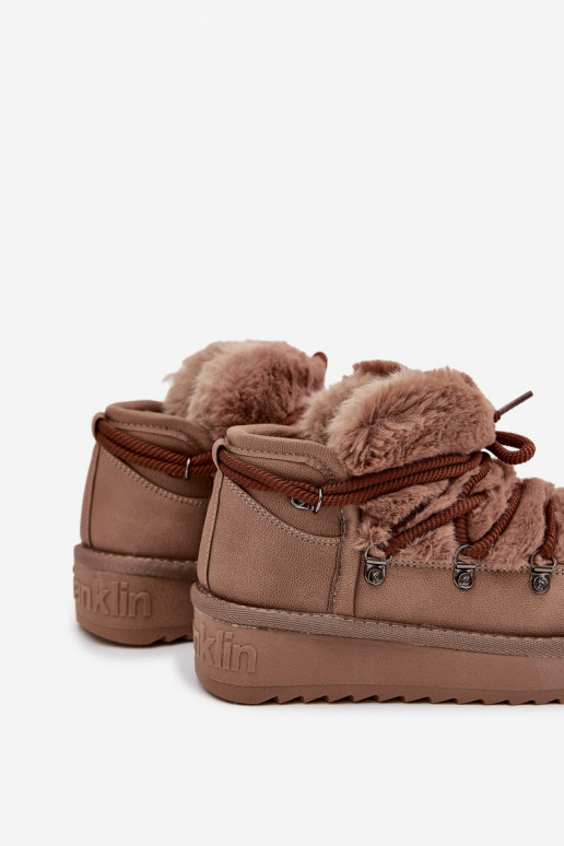 Rudos spalvos vaikiški jaunimo sniego batai su kailiuku D.Franklin DFSH370011