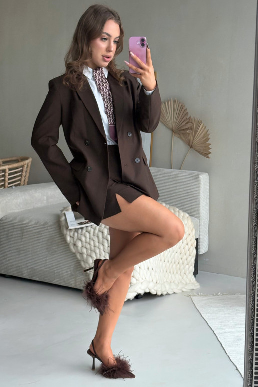 Aukštakulniai bateliai su plunksnomis ir atviru kulnu šokoladinės spalvos Belice