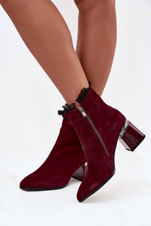 Moteriški pašiltinti dirbtinės zomšos aulinukai su ornamentais D&A MR52-127 bordo spalvos