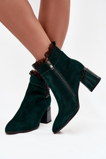 Moteriški pašiltinti dirbtinės zomšos aulinukai su ornamentais D&A MR52-127 butelio žalios spalvos 2