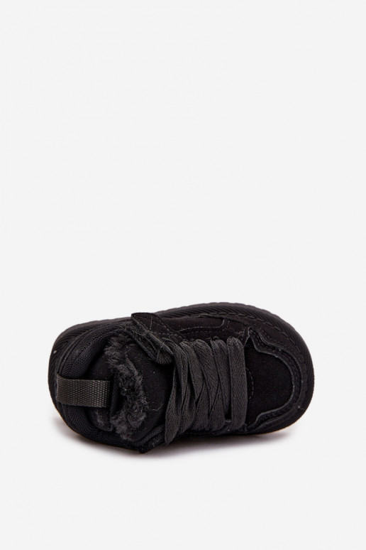 Juodos spalvos šilti vaikiški sportbačiai su kailiuku viduje Mireen