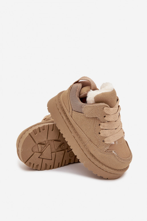 Smėlio spalvos šilti vaikiški sportbačiai su kailiuku viduje Mireen