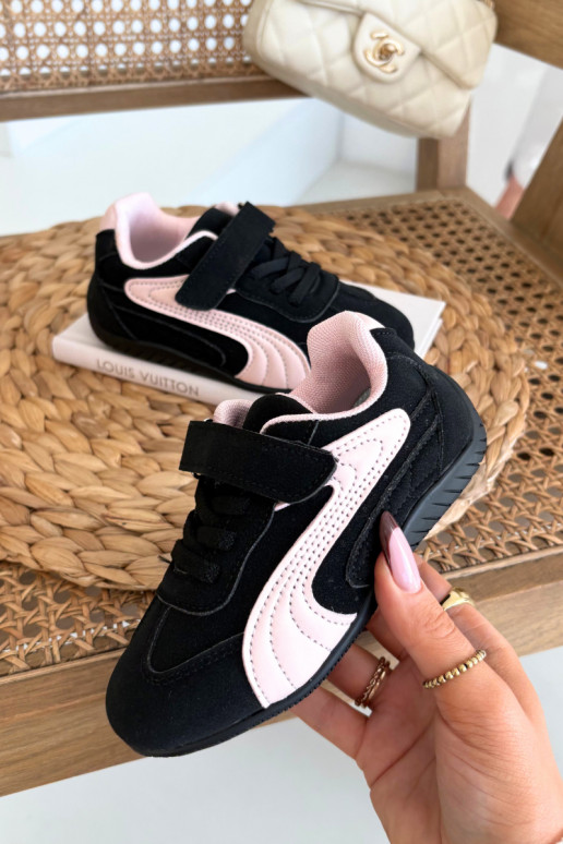 Vaikiški sportbačiai su lipniu užsegimu juodos ir rožinės spalvos Perrin