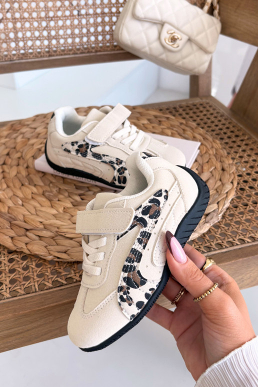 Vaikiški sportbačiai su lipniu užsegimu smėlio spalvos su raštais Perrin