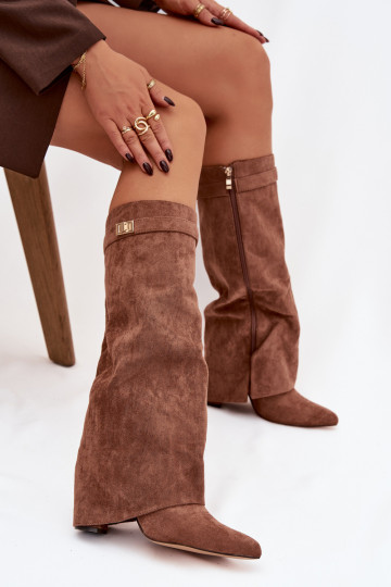 ilgaauliai batai iš eko zomšosoĮe Obcas Słupek Į Pilį pašiltinti INyĮinięta CholeĮka smėlio spalvos Evyra