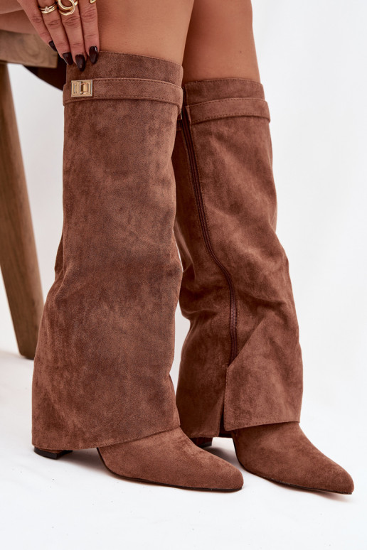 ilgaauliai batai iš eko zomšosoĮe Obcas Słupek Į Pilį pašiltinti INyĮinięta CholeĮka smėlio spalvos Evyra