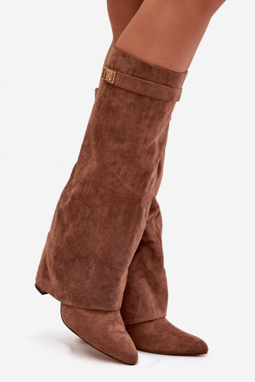 ilgaauliai batai iš eko zomšosoĮe Obcas Słupek Į Pilį pašiltinti INyĮinięta CholeĮka smėlio spalvos Evyra