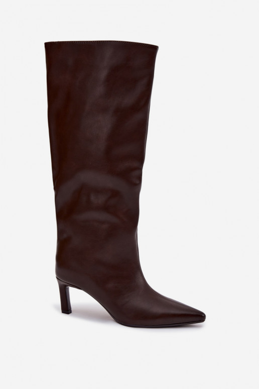 moteriški ilgaauliai batai Įsispiriamo modelio su plonais kulniukais Su Siuvimu CzekoladoĮe Olyvia