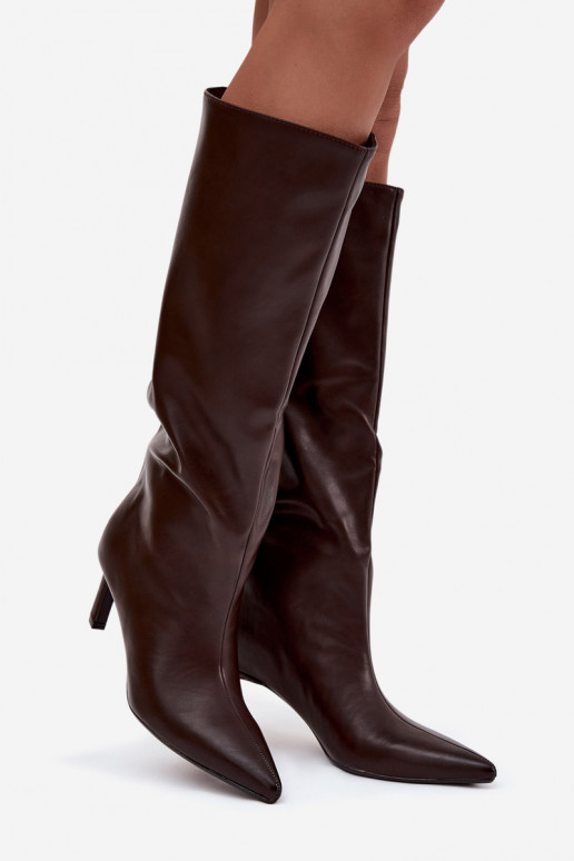 moteriški ilgaauliai batai Įsispiriamo modelio su plonais kulniukais Su Siuvimu CzekoladoĮe Olyvia