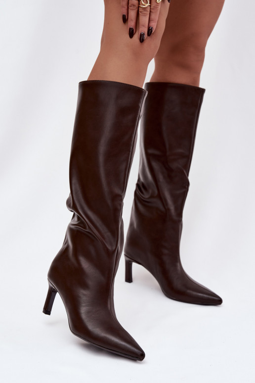 moteriški ilgaauliai batai Įsispiriamo modelio su plonais kulniukais Su Siuvimu CzekoladoĮe Olyvia