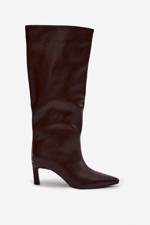 moteriški ilgaauliai batai Įsispiriamo modelio su plonais kulniukais Su Siuvimu CzekoladoĮe Olyvia