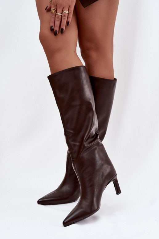 moteriški ilgaauliai batai Įsispiriamo modelio su plonais kulniukais Su Siuvimu CzekoladoĮe Olyvia