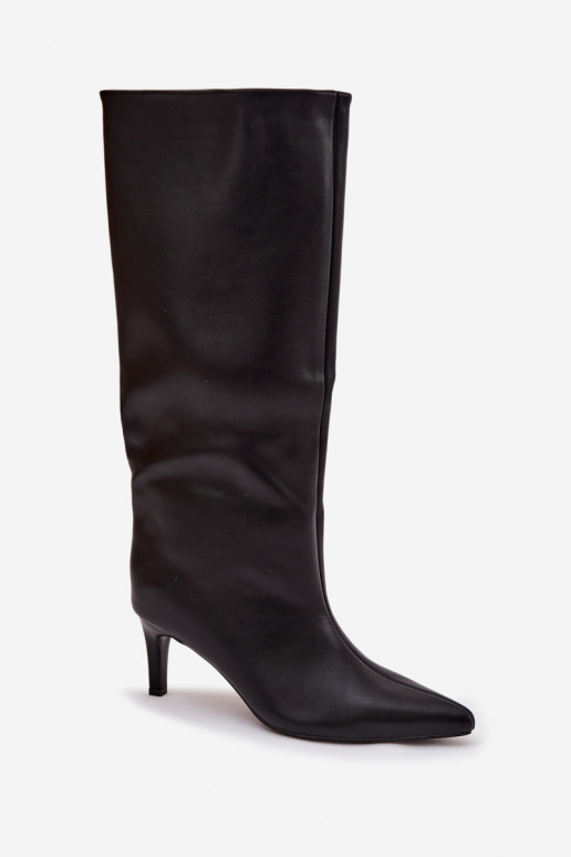 moteriški ilgaauliai batai Įsispiriamo modelio su plonais kulniukais Su Siuvimu juodos spalvos Olyvia