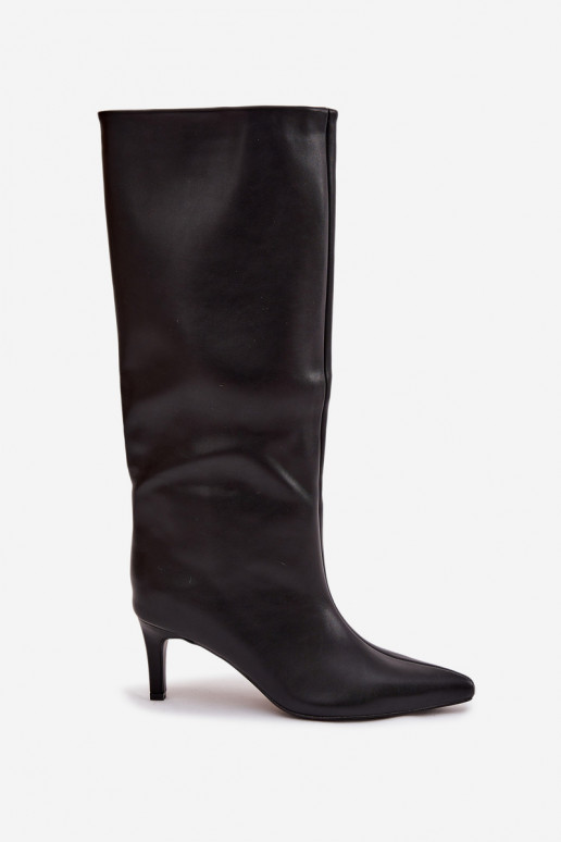 moteriški ilgaauliai batai Įsispiriamo modelio su plonais kulniukais Su Siuvimu juodos spalvos Olyvia