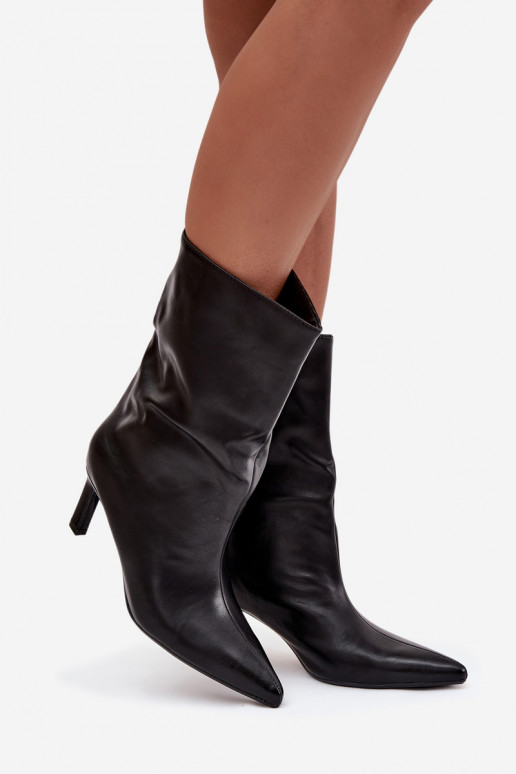 Įsispiriamo modelio Moteriški aulinukai su plonais kulniukais iš eko odos juodos spalvos Norell