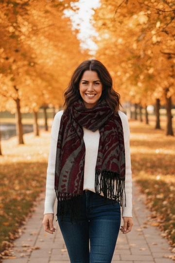 Pilkai bordo šalikas su...