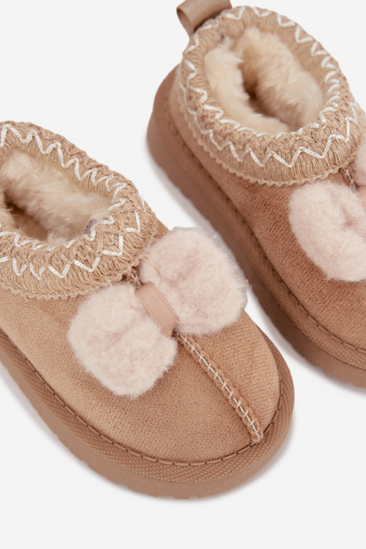 Vaikiški sniego batai su siuvinėjimu ir kaspinu, smėlio spalvos Daven