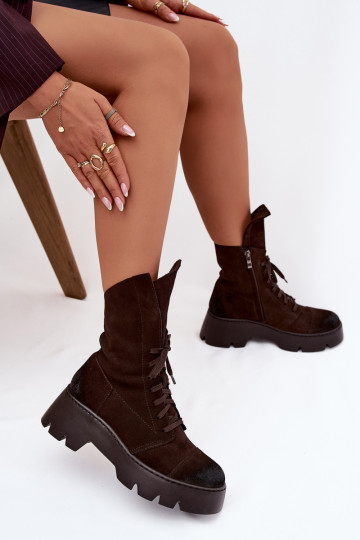 Darbiniai kulkšnies batai MoteriškassuĮjungtaturalnego iš zomšosu Zazoo 976 CzekoladoĮe