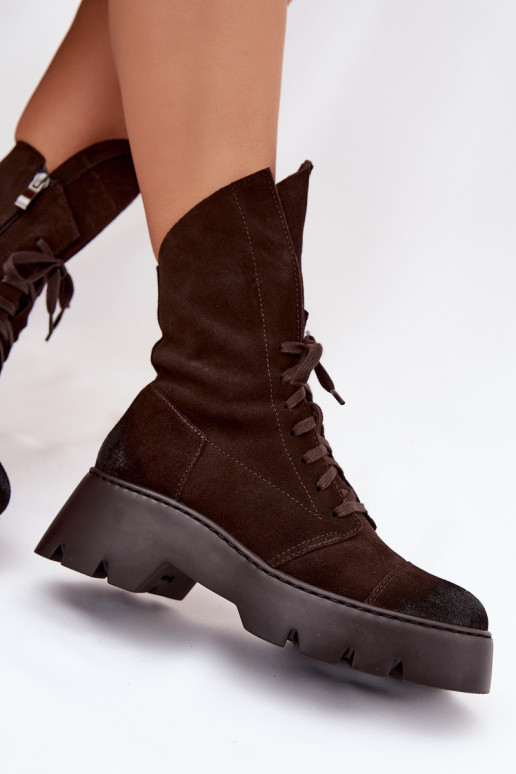 Darbiniai kulkšnies batai MoteriškassuĮjungtaturalnego iš zomšosu Zazoo 976 CzekoladoĮe