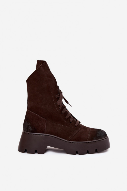 Darbiniai kulkšnies batai MoteriškassuĮjungtaturalnego iš zomšosu Zazoo 976 CzekoladoĮe