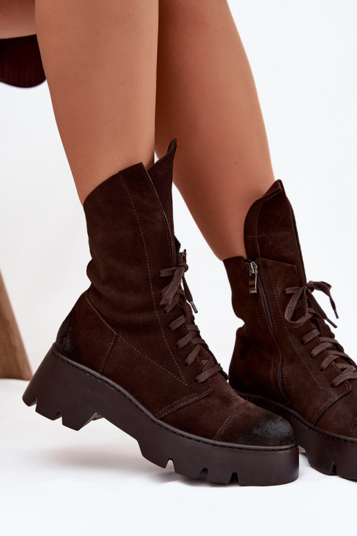 Darbiniai kulkšnies batai MoteriškassuĮjungtaturalnego iš zomšosu Zazoo 976 CzekoladoĮe