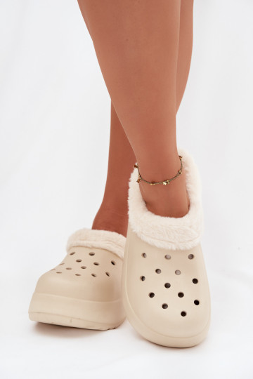 Lengvos šlepetės Moteriškos šlepetės pašiltinti su kailiuku viduje smėlio spalvos Palvine 2