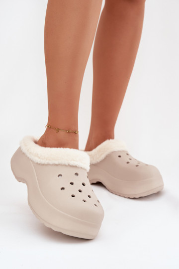 Lengvos šlepetės Moteriškos šlepetės pašiltinti su kailiuku viduje chaki spalvos Palvine 2