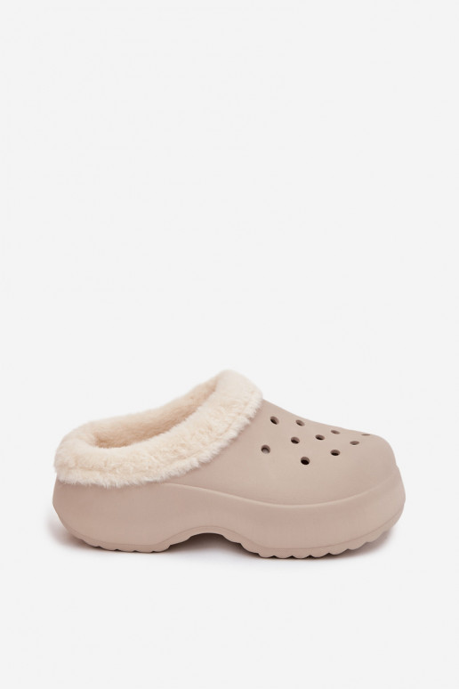 Lengvos šlepetės Moteriškos šlepetės pašiltinti su kailiuku viduje chaki spalvos Palvine