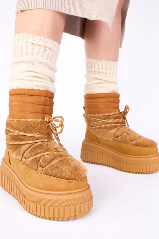 Rudi sniego batai ant platformos su...