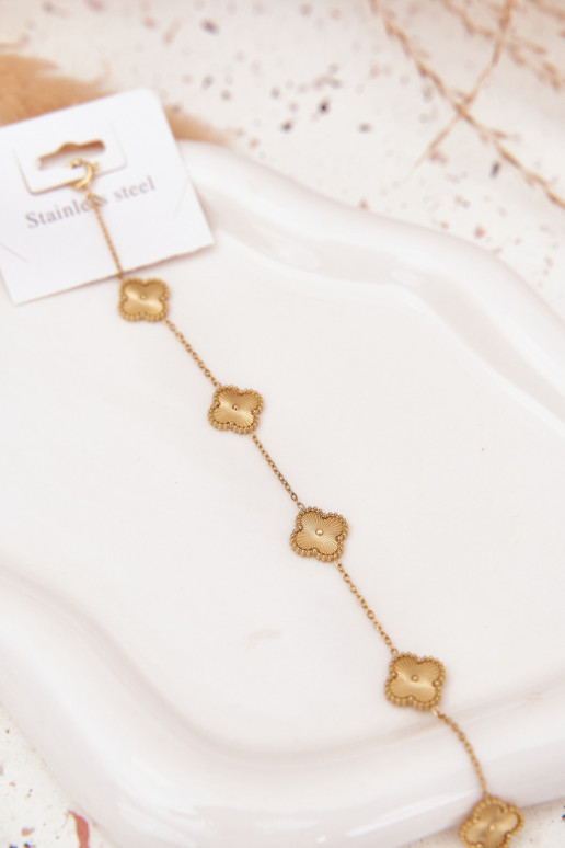 Apyrankė iš nerūdijančio plienosusu gėlių motyvaisuszkami aukso spalvos