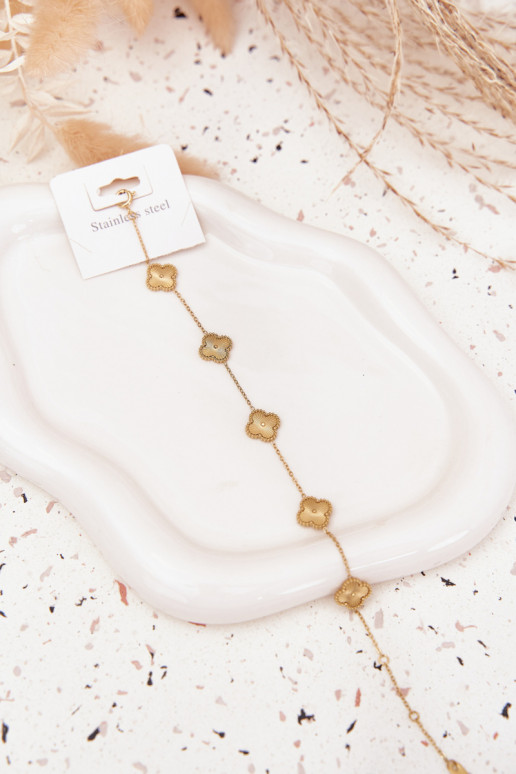 Apyrankė iš nerūdijančio plienosusu gėlių motyvaisuszkami aukso spalvos