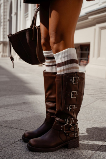 PodkolanóĮki Moteriškas IN Prążek su juostelėmis dramblio kaulo spalvos