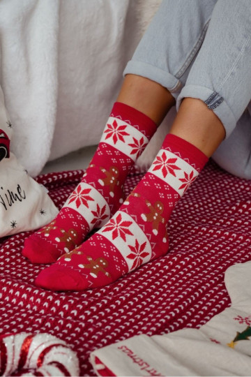 Kojinės Moteriškas Christmas Pierniki raudonos spalvos