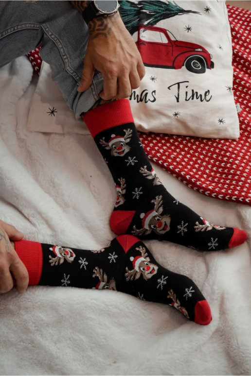 Vyriškos kojinės Christmas Uśmiechnięte Reindeers juodos spalvos