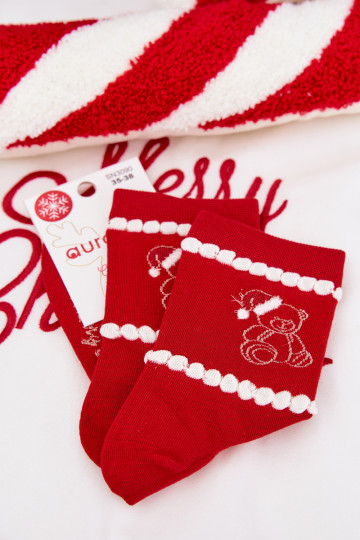Kojinės Moteriškas Christmas Meškiukai Dangtelyje Santa Clausa raudonos spalvos 2