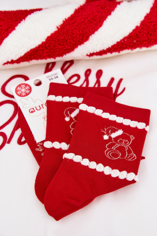 Kojinės Moteriškas Christmas Meškiukai Dangtelyje Santa Clausa raudonos spalvos