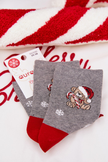 Kojinės Moteriškas Christmas Snaigės Meškiukai Dangtelyje Santa Clausa pilkos spalvos 2