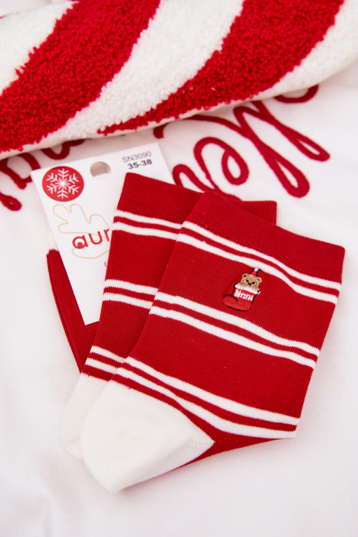 Kojinės Moteriškas Christmas Juostelės I Meškiukai raudonos spalvos