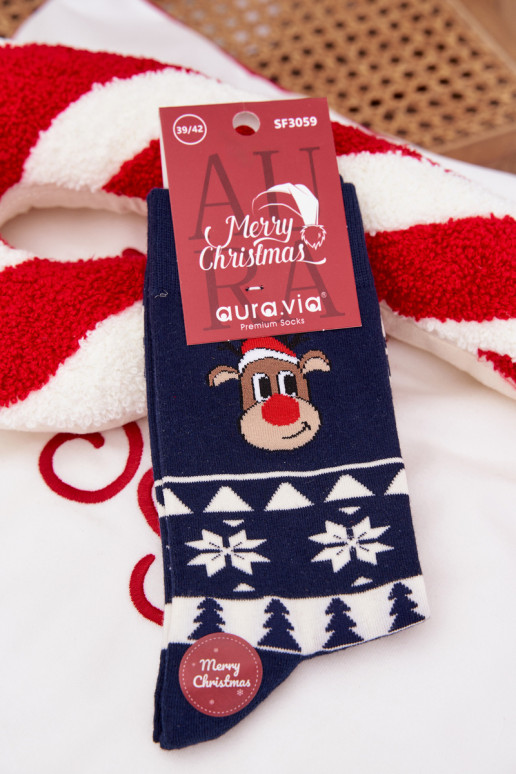 Skarpety Vyriški Christmas Raštuotas su elniukais tamsiai mėlynos spalvos