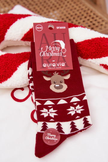 Skarpety Vyriški Christmas Raštuotas su elniukais bordo spalvos