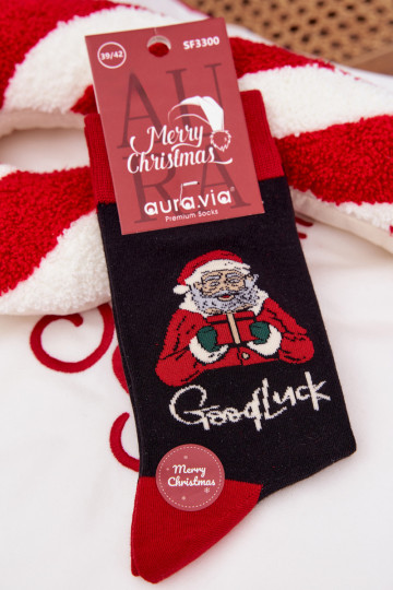 Skarpety Vyriški Christmas su užrašu I Śmiejącym Się Santa Clausem juodos spalvos