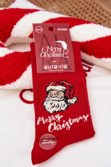 Vyriškos kalėdinės kojinės su Kalėdų seneliu ir užrašu "Merry Christmas", raudonos spalvos