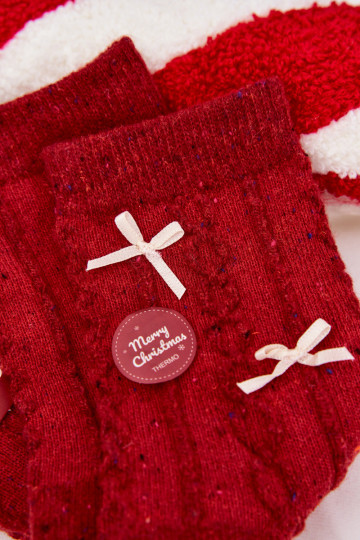 Kojinės Moteriškas Christmas su kaspinėliais INełna Alpaka raudonos spalvos